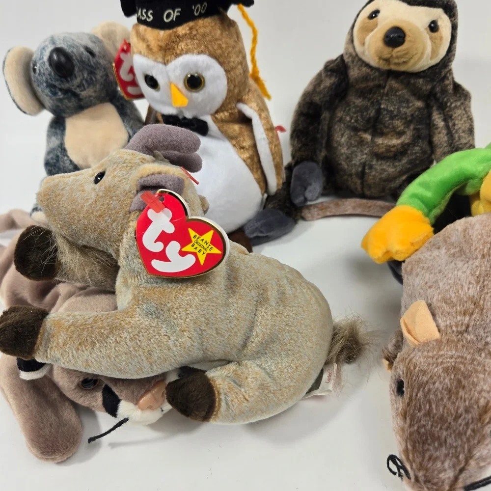 Ty Beanie Babies Lot of 7 Wise Owl Mel Koala Goatee Canyon Smoochy Slowpoke Plus